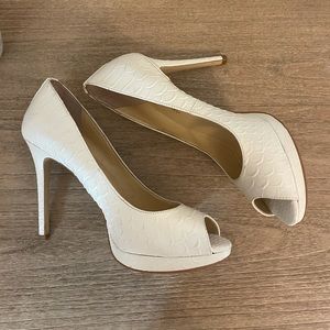 Ivanka Trump White Alligator Peeptoe Heels